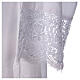 White polycotton alb with lateral pleats, macramé lace and golden clasp s3