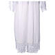 White polycotton alb with lateral pleats, macramé lace and golden clasp s7