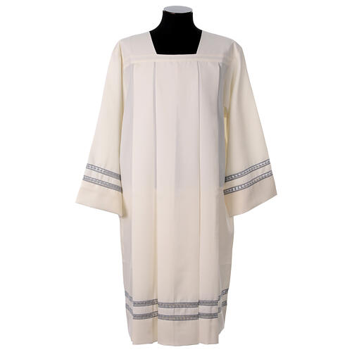 Ivory-coloured surplice with double grey hemstitch and square collar 1