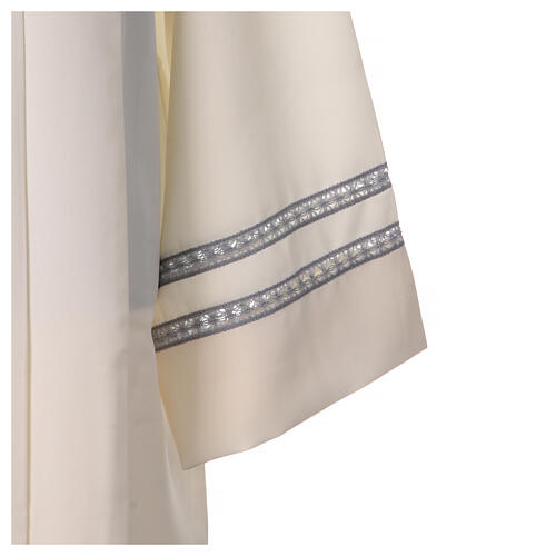 Ivory-coloured surplice with double grey hemstitch and square collar 3