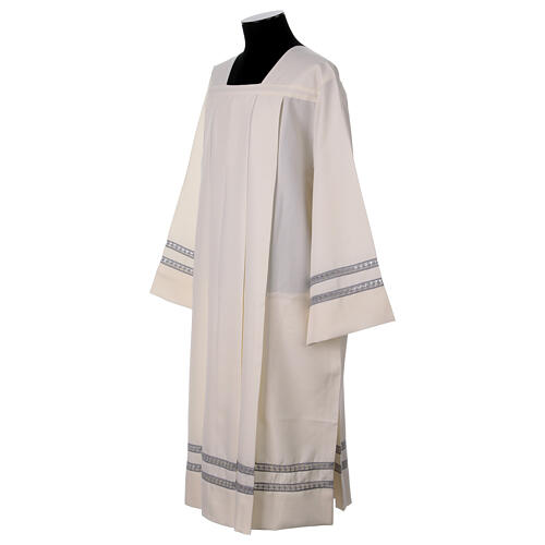 Ivory-coloured surplice with double grey hemstitch and square collar 4