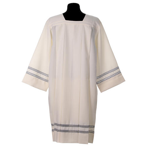 Ivory-coloured surplice with double grey hemstitch and square collar 5