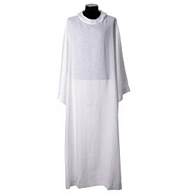 Monastic alb of white pure linen with pointy hood