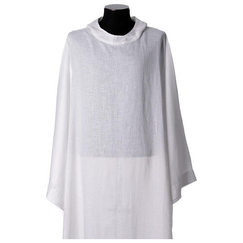 Aube sacerdotal monastique pure lin blanc capuche pointue 2