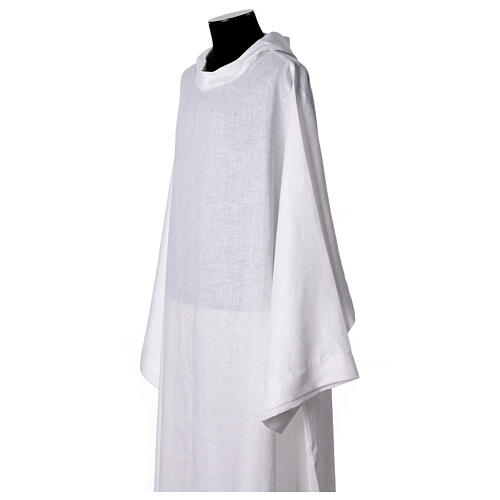 Aube sacerdotal monastique pure lin blanc capuche pointue 3