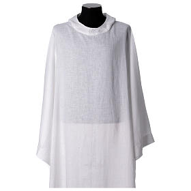 Pure white linen monastic priestly alb with pointed hood