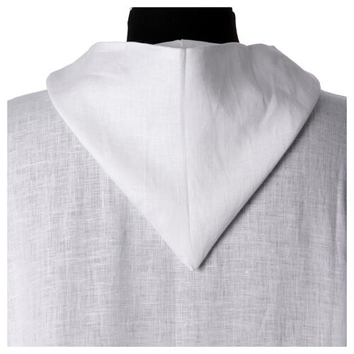 Pure white linen monastic priestly alb with pointed hood 4