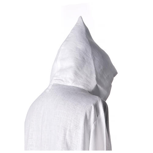 Pure white linen monastic priestly alb with pointed hood 5
