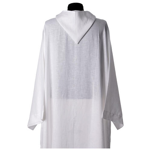 Pure white linen monastic priestly alb with pointed hood 7