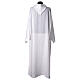 Pure white linen monastic priestly alb with pointed hood s11