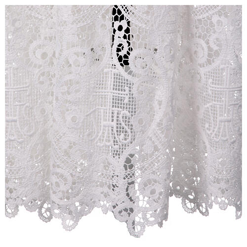 White surplice with macramé lace, IHS pattern, cotton and silk 5