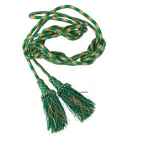 Mint green and gold priest cincture with chainette fringe tassel