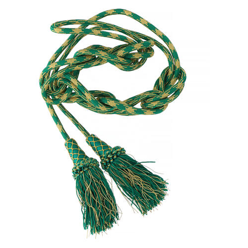 Mint green and gold priest cincture with chainette fringe tassel 2