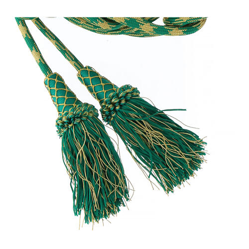Mint green and gold priest cincture with chainette fringe tassel 3