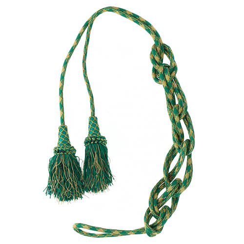 Mint green and gold priest cincture with chainette fringe tassel 6
