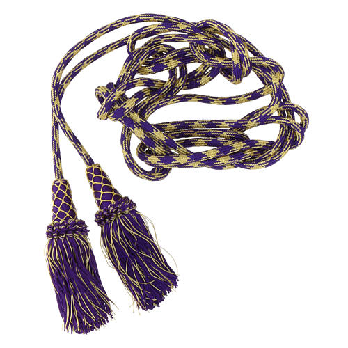 Purple and gold priest cincture with chainette fringe 2