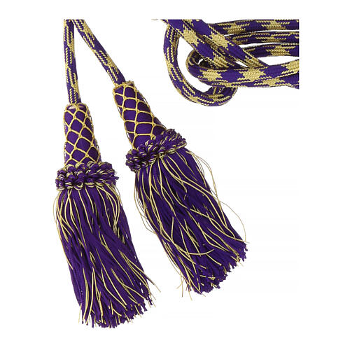 Purple and gold priest cincture with chainette fringe 3