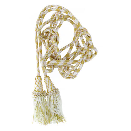 White and gold priest cincture with chainette fringe 2