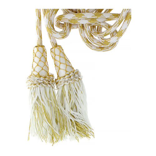 White and gold priest cincture with chainette fringe 3