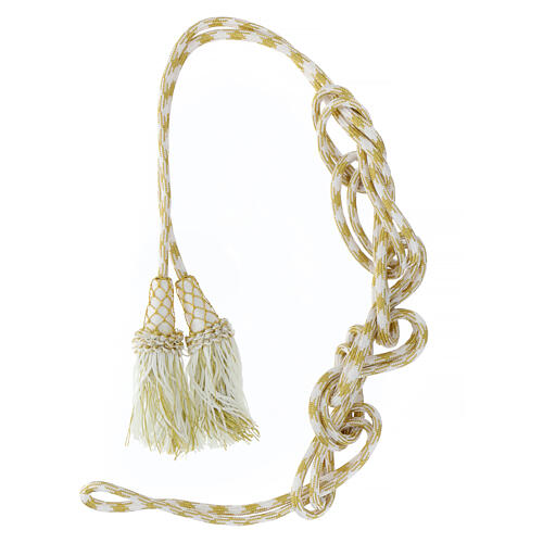White and gold priest cincture with chainette fringe 5