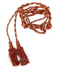 Red and gold priest cincture with chainette fringe