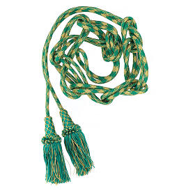 Priest cincture with chainette fringe, mint green and gold, XL model