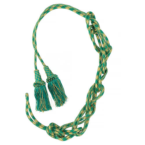Corde pour aube sacerdotale XL or et vert menthe frange torse et chainette 5 m 5