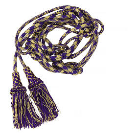 Priest cincture with chainette fringe, purple and gold, XL model