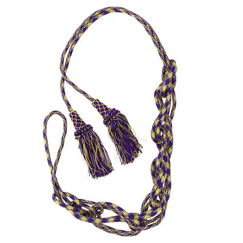 Corde pour aube sacerdotale XL or et violet frange torse et chainette 5 m 6