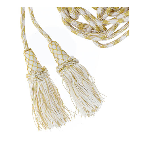 Priest cincture with chainette fringe, white and gold, XL model 4