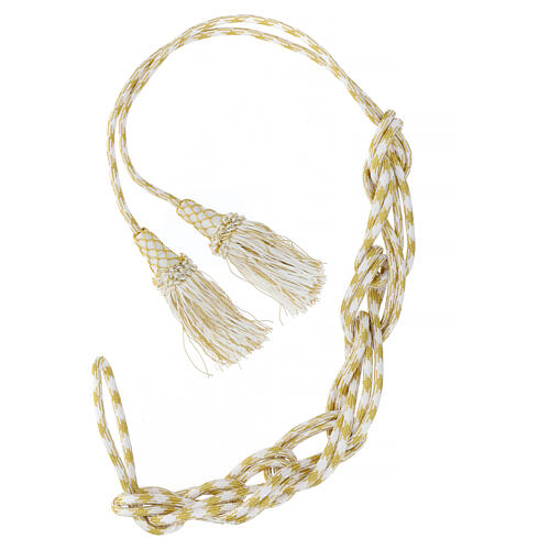 Priest cincture with chainette fringe, white and gold, XL model 5