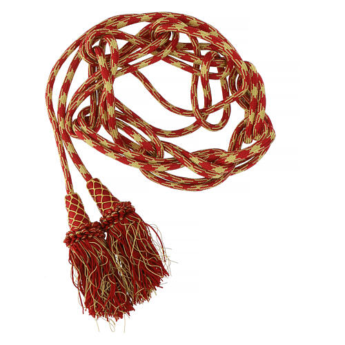 Corde pour aube sacerdotale XL or et rouge frange torse et chainette 5 m 1