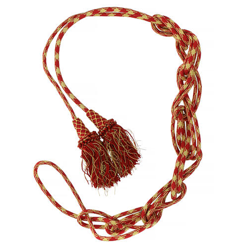 Corde pour aube sacerdotale XL or et rouge frange torse et chainette 5 m 6