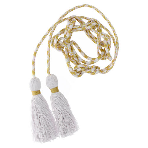 Priest cincture, white and gold, simple tassel 1