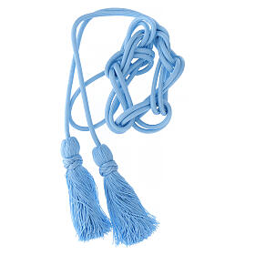 Solid light blue cincture for priest with Solomon's knot
