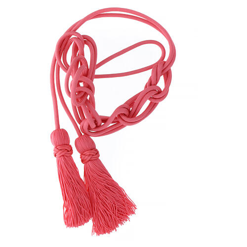 Camellia pink priest's cincture with Solomon knot 1