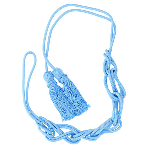 Monochromatic light blue cincture for priest with Solomon's knot, XL model 6