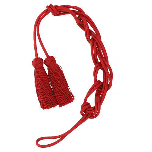 Red cincture for priest with Solomon's knot and chainette fringe tassel 5