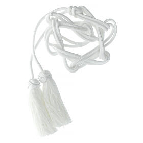 White cincture for priest with Solomon's knot and chainette fringe tassel