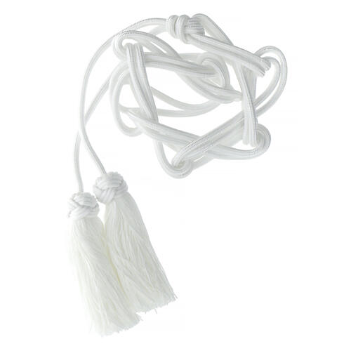 White cincture for priest with Solomon's knot and chainette fringe tassel 2
