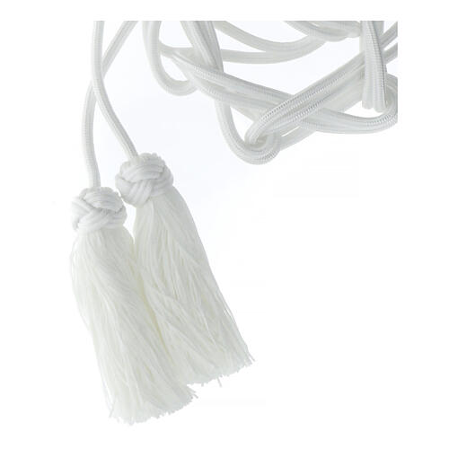 White cincture for priest with Solomon's knot and chainette fringe tassel 4