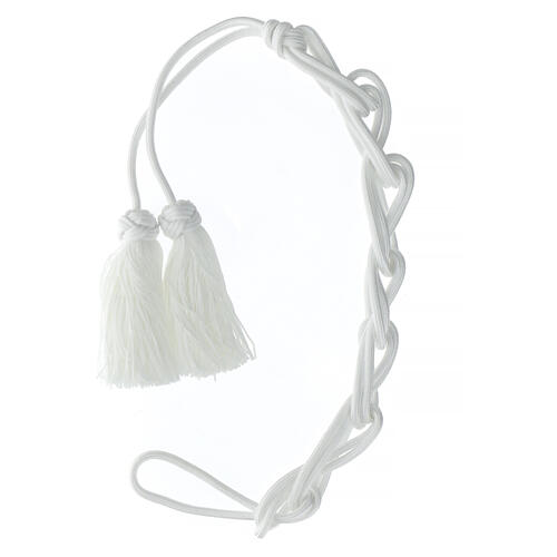 White cincture for priest with Solomon's knot and chainette fringe tassel 5
