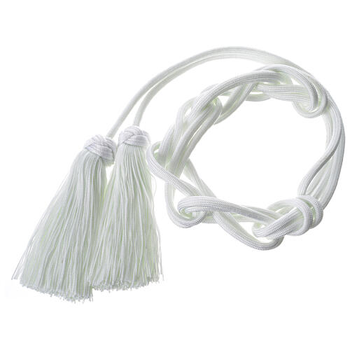 White cincture for priest with Solomon's knot and chainette fringe tassel 1