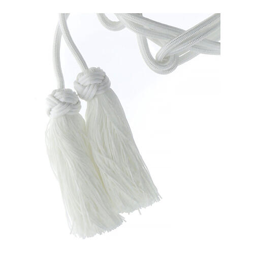 White cincture for priest with Solomon's knot and chainette fringe tassel 2