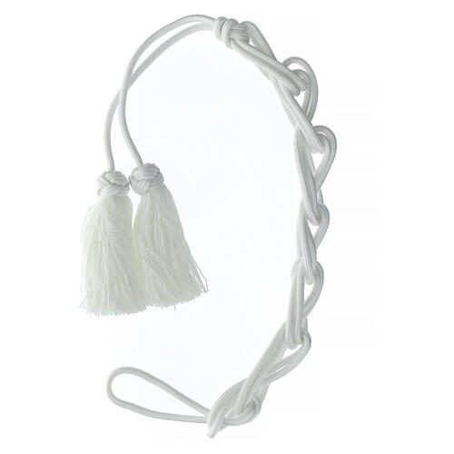 White cincture for priest with Solomon's knot and chainette fringe tassel 3