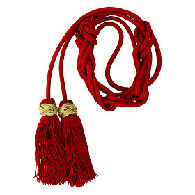 Solid color red priest cincture with golden Solomon knot
