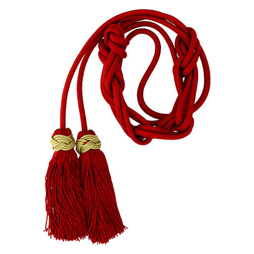 Solid color red priest cincture with golden Solomon knot 2