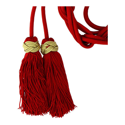 Solid color red priest cincture with golden Solomon knot 4