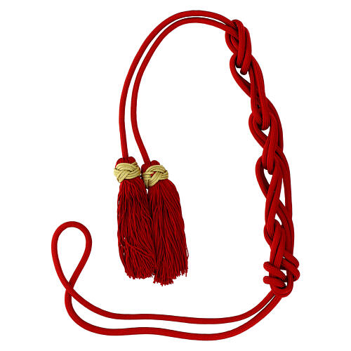 Solid color red priest cincture with golden Solomon knot 5