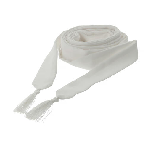 White polyester cincture for priest with small tassels 4